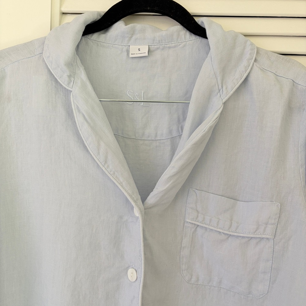 Serena & Lily Positano Linen Pajama Set Sky Blue Women's S Button Down - Picture 4 of 12